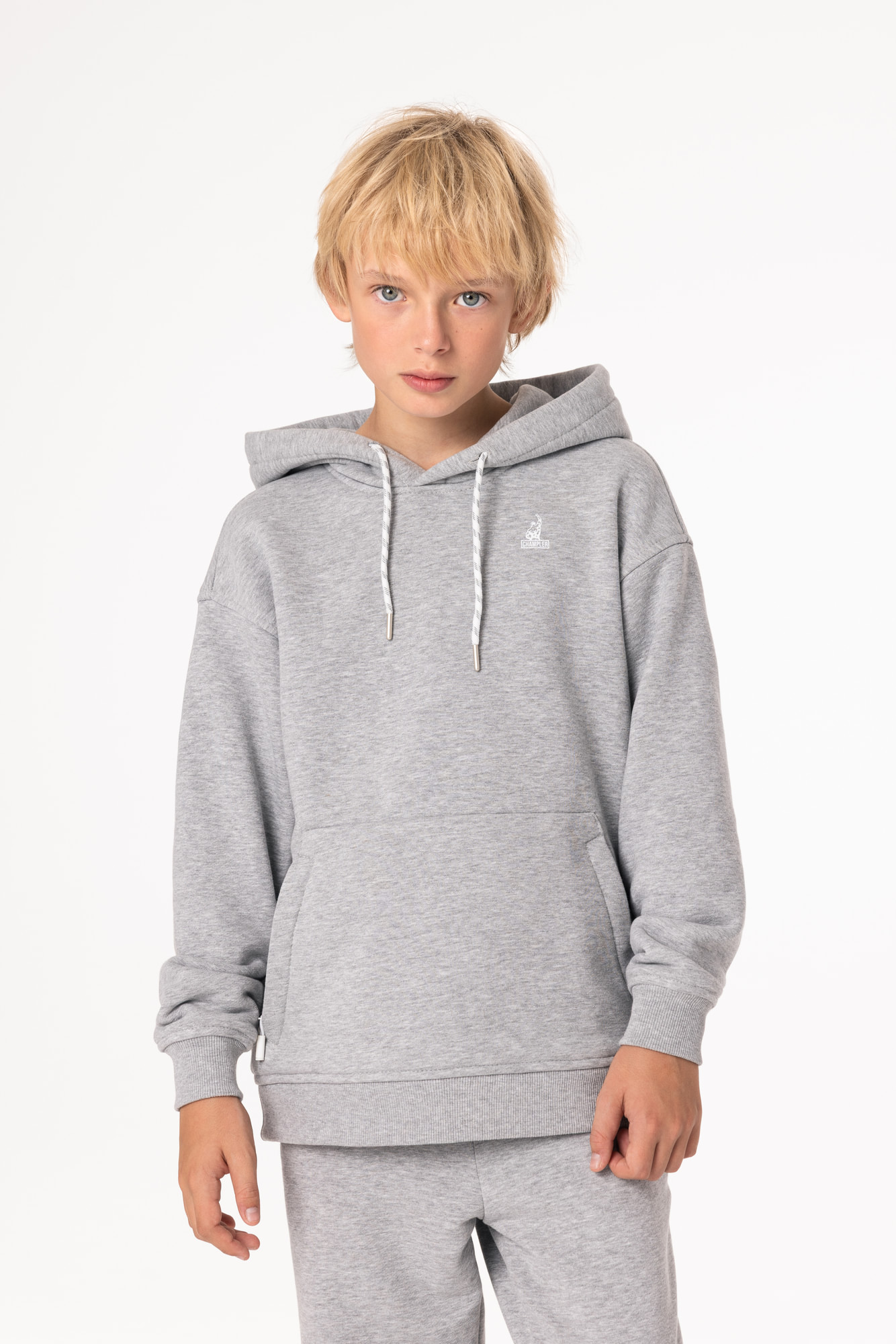 Кофта утепленная Детская с капюшоном CHAMP Hoodie OVERSIZE Cotton Kids Серый Меланж