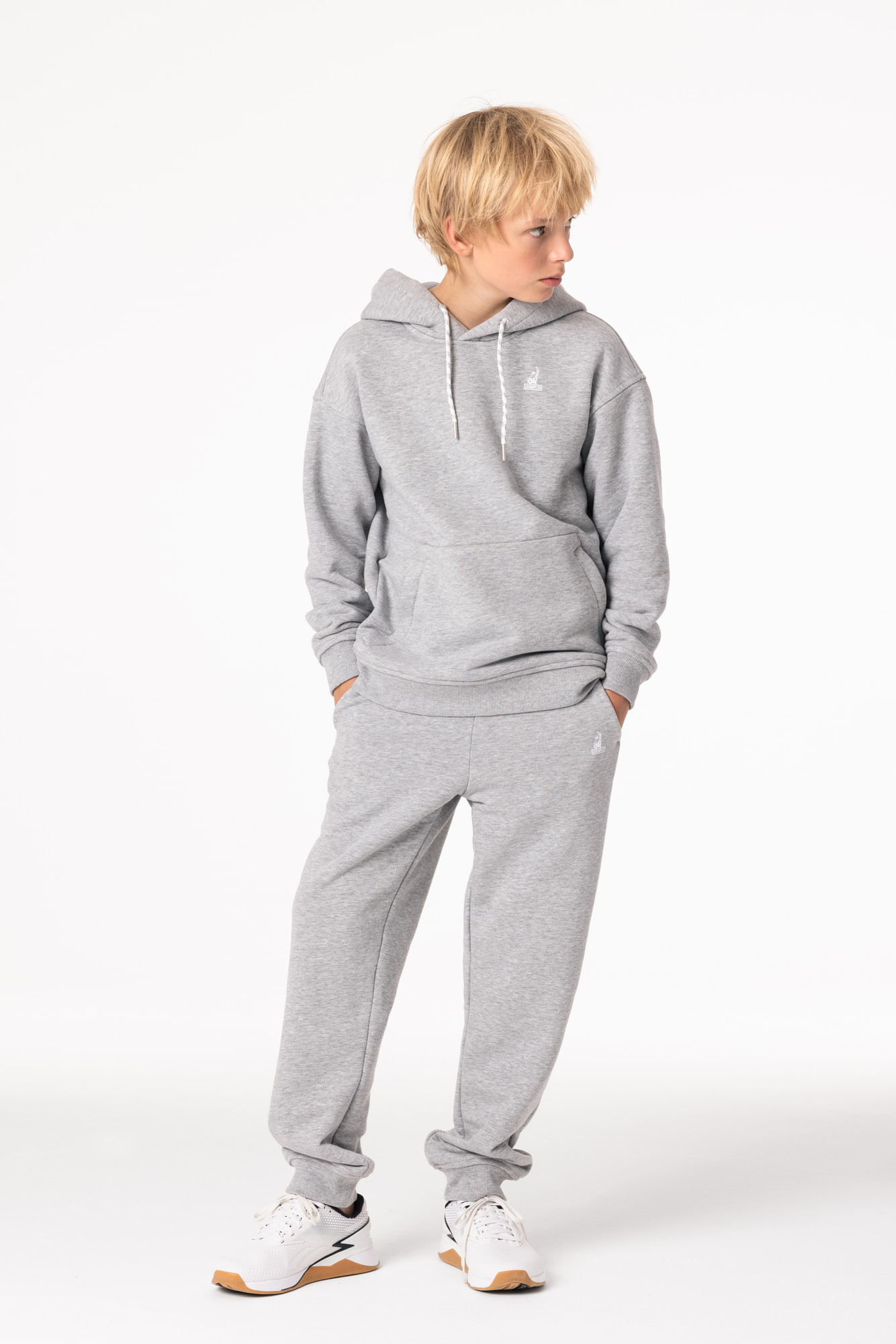Кофта утепленная Детская с капюшоном CHAMP Hoodie OVERSIZE Cotton Kids Серый Меланж