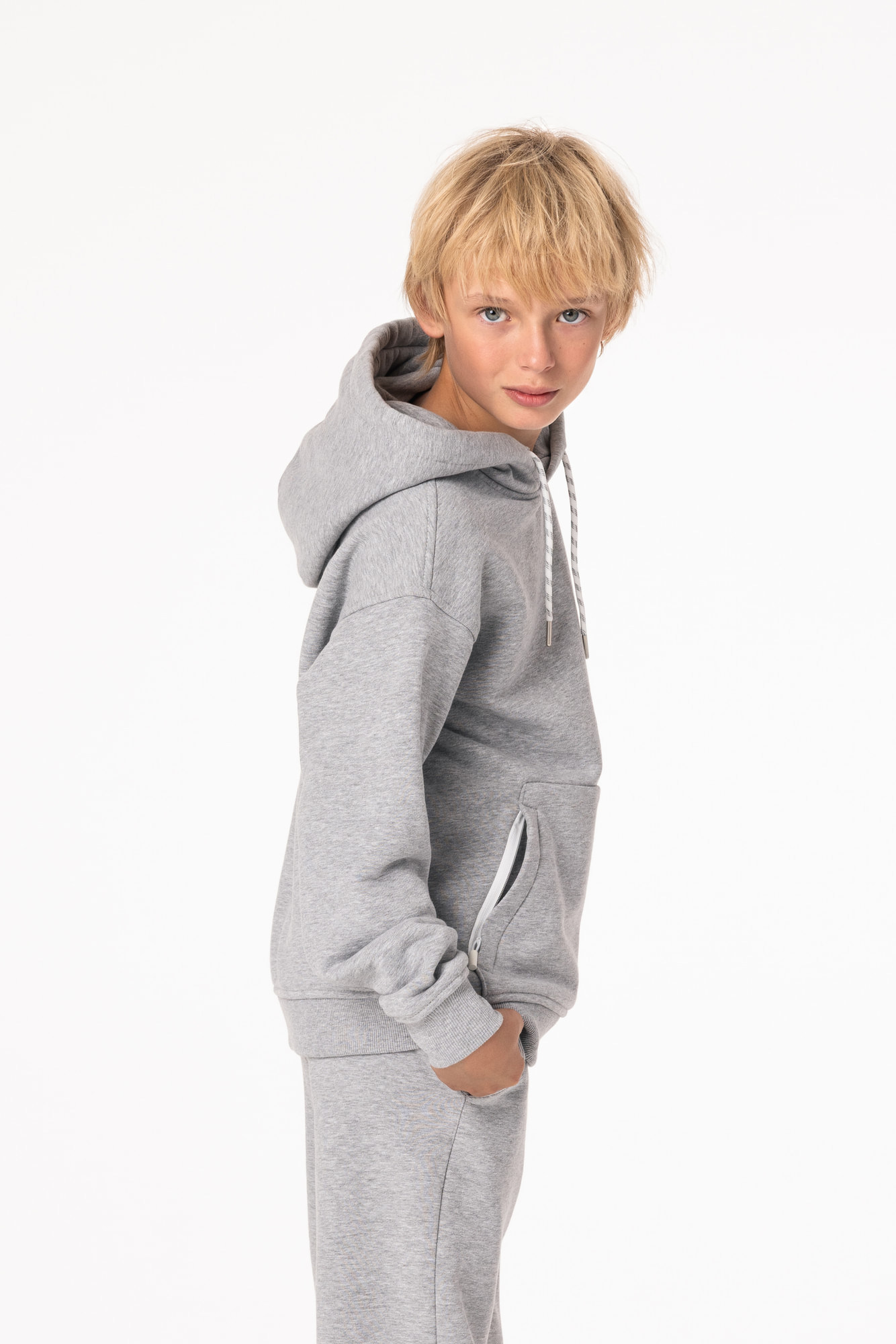 Кофта утепленная Детская с капюшоном CHAMP Hoodie OVERSIZE Cotton Kids Серый Меланж