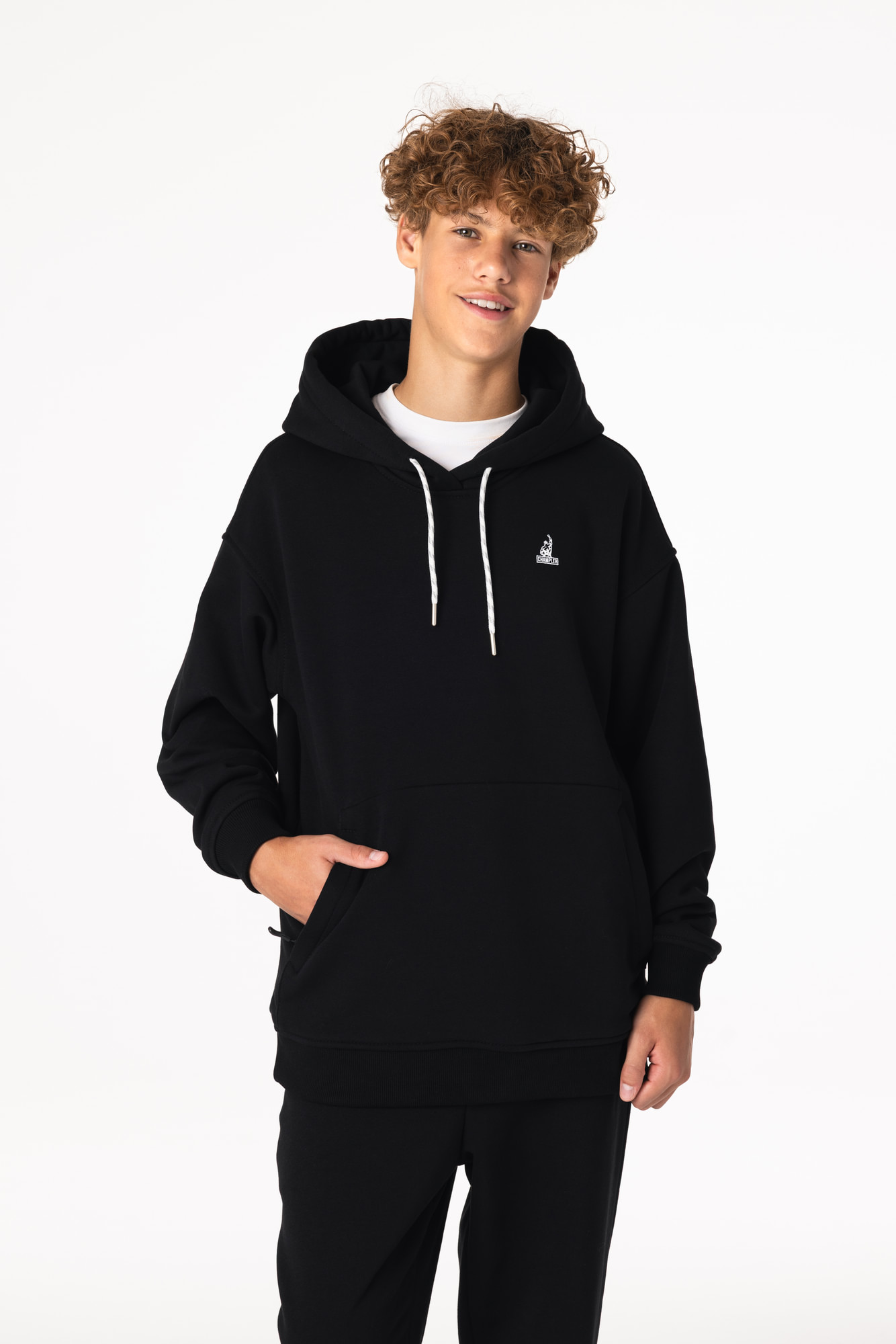 Кофта утепленная Детская с капюшоном CHAMP Hoodie OVERSIZE Cotton Kids Черная