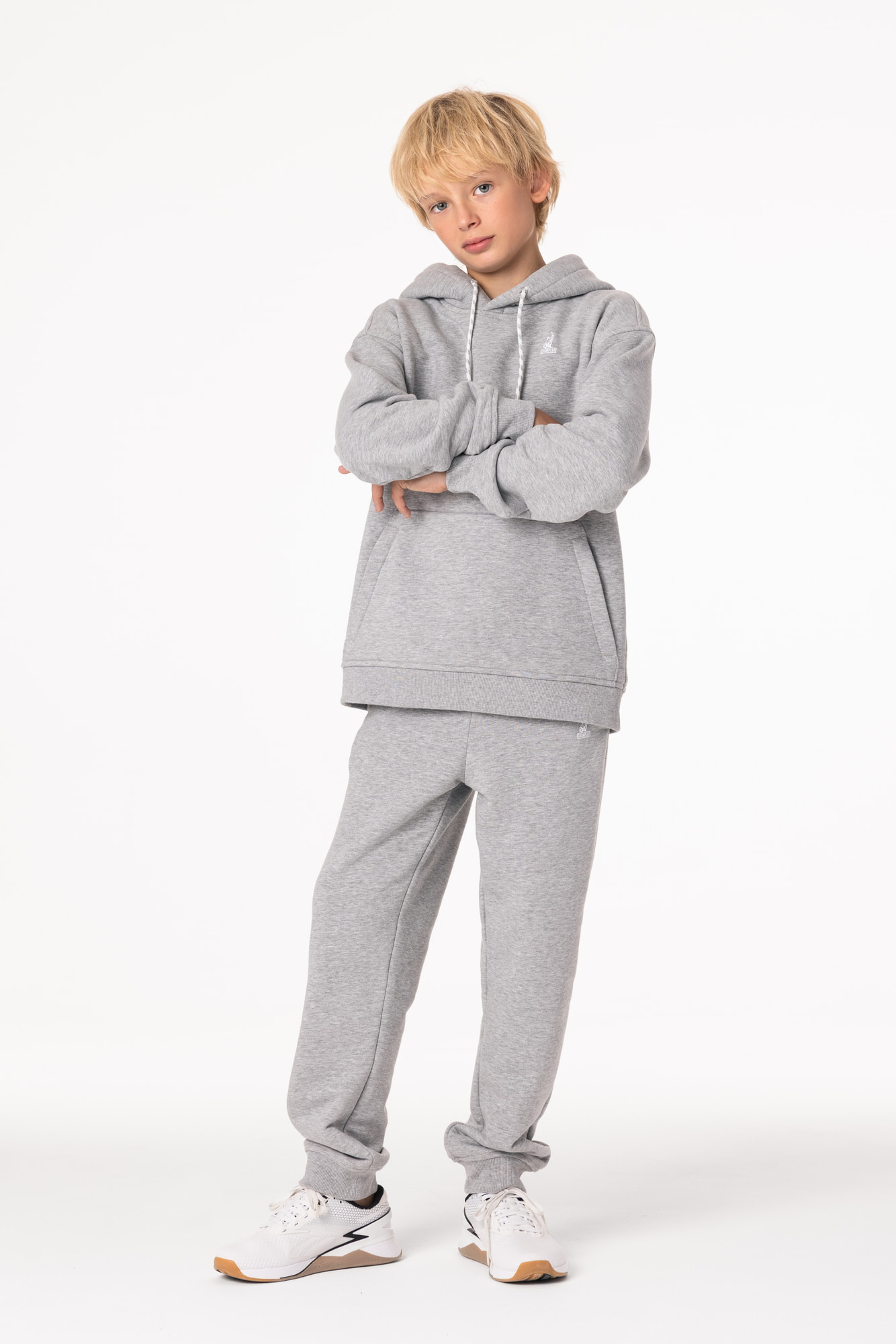 Кофта утепленная Детская с капюшоном CHAMP Hoodie OVERSIZE Cotton Kids Серый Меланж