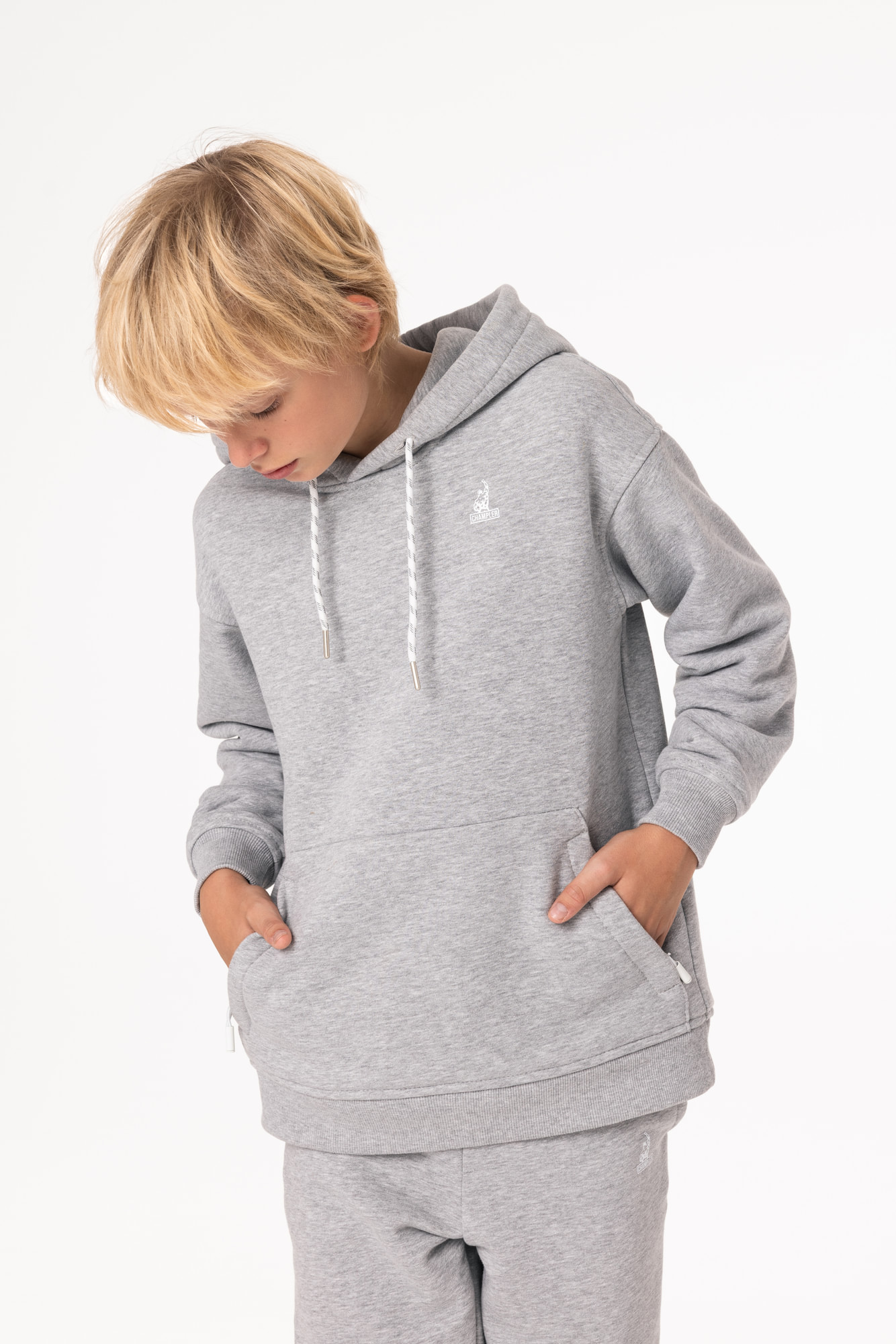 Кофта утепленная Детская с капюшоном CHAMP Hoodie OVERSIZE Cotton Kids Серый Меланж