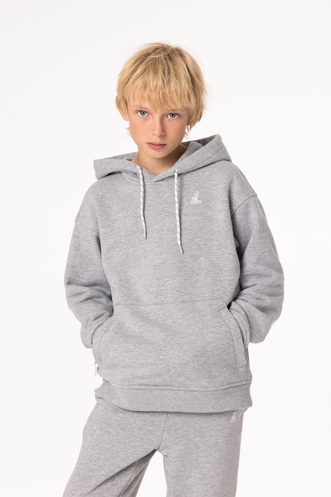 Кофта утепленная Детская с капюшоном CHAMP Hoodie OVERSIZE Cotton Kids Серый Меланж