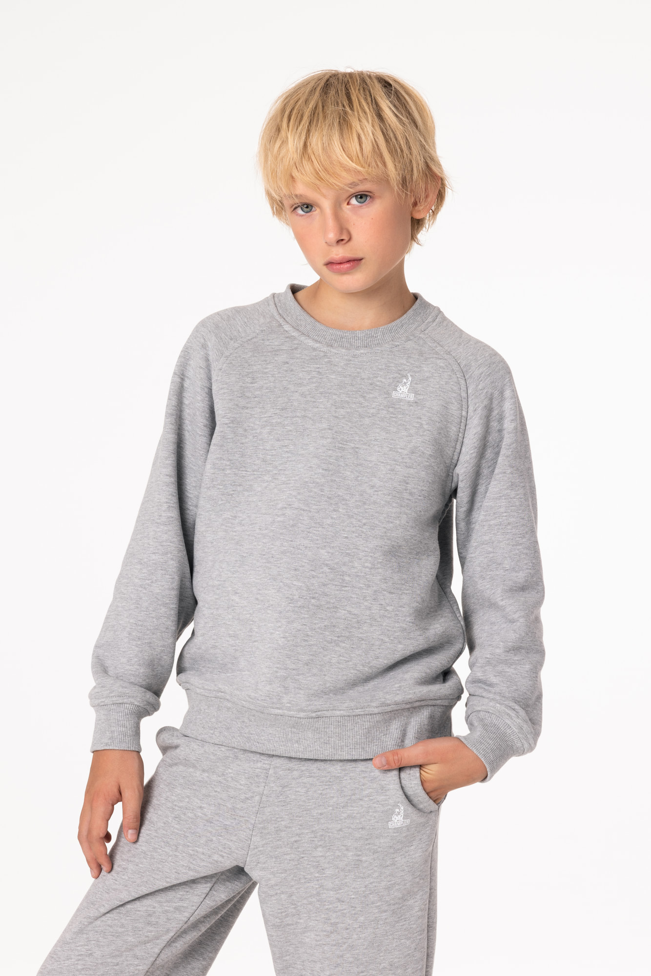 Свитшот утепленный Детский CHAMP Sweatshirt Cotton Kids Серый Меланж